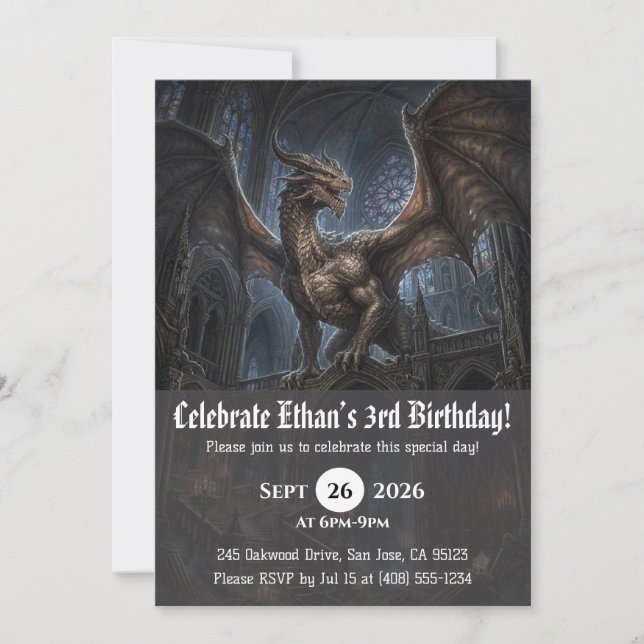 Invitaciones de cumpleaños de dragón acuarela (Anverso)