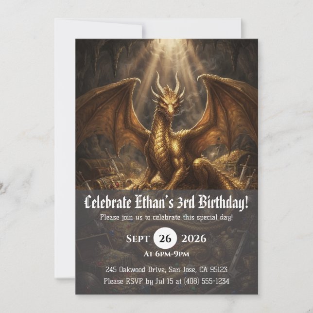 Invitaciones de cumpleaños de dragón acuarela (Anverso)