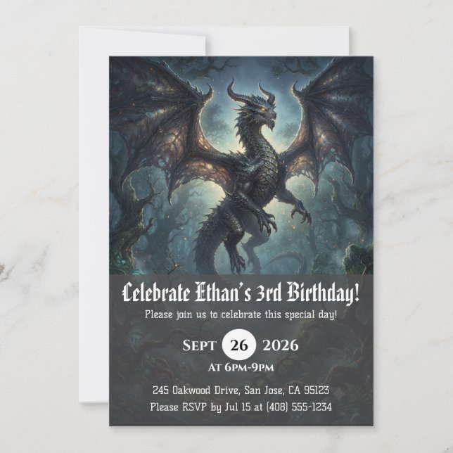 Invitaciones de cumpleaños de dragón acuarela (Anverso)