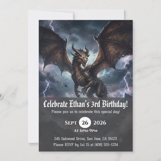 Invitaciones de cumpleaños de dragón acuarela (Anverso)