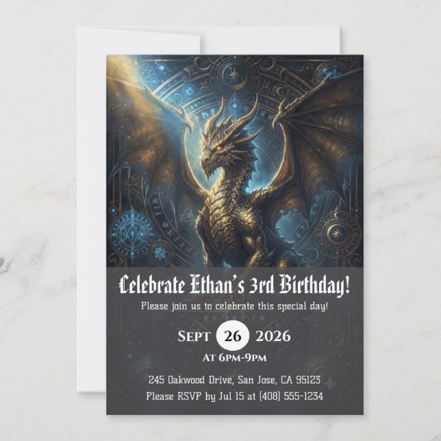 Invitaciones de cumpleaños de dragón acuarela (Anverso)