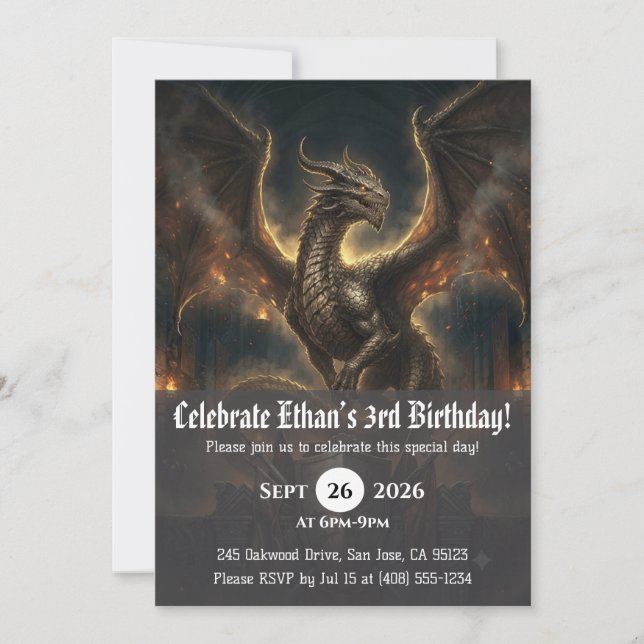 invitaciones de cumpleaños de dragón acuarela (Anverso)