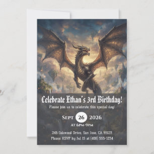 Invitaciones de cumpleaños de dragón acuarela