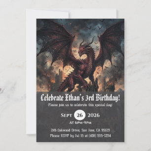 Invitaciones de cumpleaños de dragón acuarela