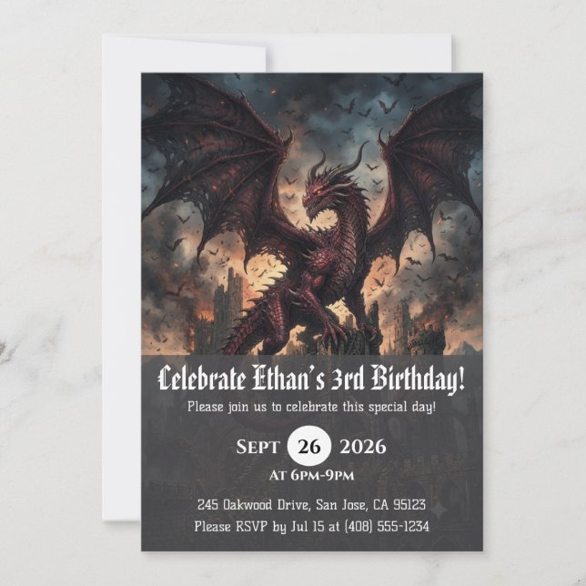 Invitaciones de cumpleaños de dragón acuarela (Anverso)