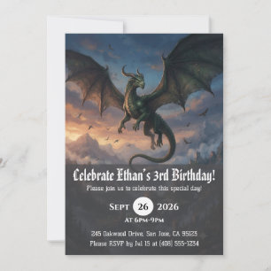 Invitaciones de cumpleaños de dragón acuarela