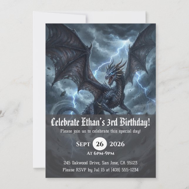 Invitaciones de cumpleaños de dragón acuarela (Anverso)