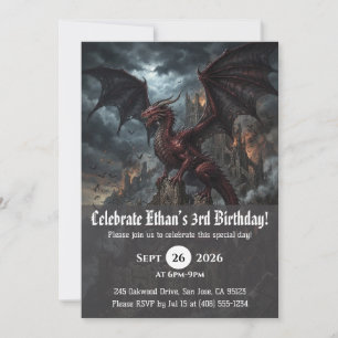 Invitaciones de cumpleaños de dragón acuarela