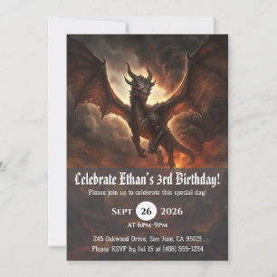 Invitaciones de cumpleaños de dragón acuarela