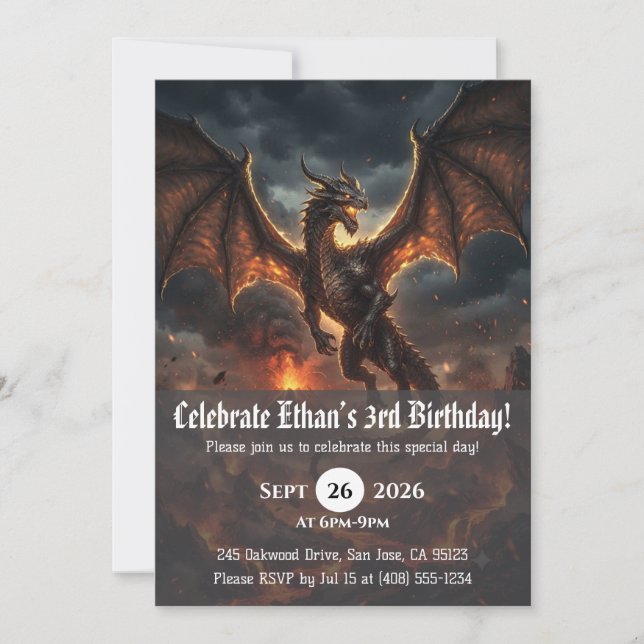 Invitaciones de cumpleaños de dragón acuarela (Anverso)