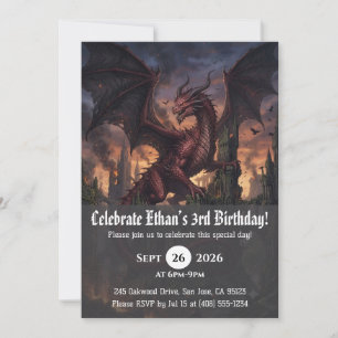 Invitaciones de cumpleaños de dragón acuarela