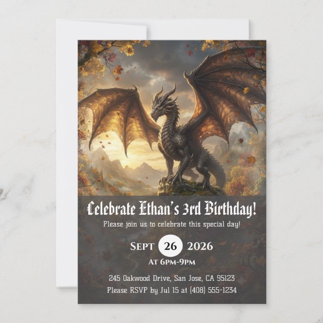 Invitaciones de cumpleaños de dragón acuarela (Anverso)
