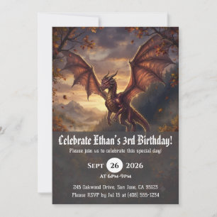 Invitaciones de cumpleaños de dragón acuarela