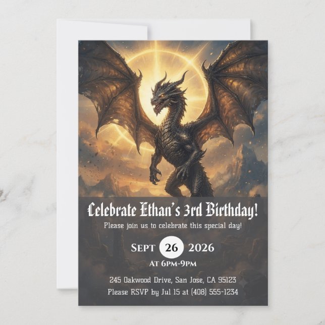 Invitaciones de cumpleaños de dragón acuarela (Anverso)