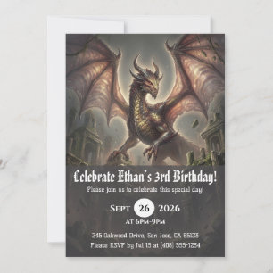 Invitaciones de cumpleaños de dragón acuarela