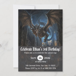 Invitaciones de cumpleaños de dragón acuarela