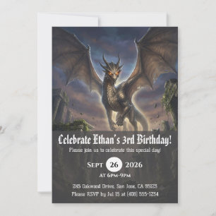 Invitaciones de cumpleaños de dragón acuarela