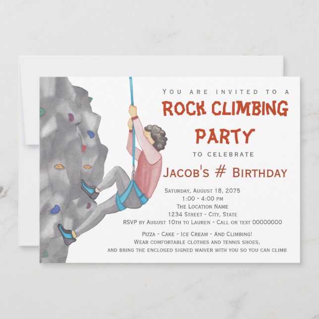 Invitaciones de cumpleaños de escalada en roca par (Anverso)