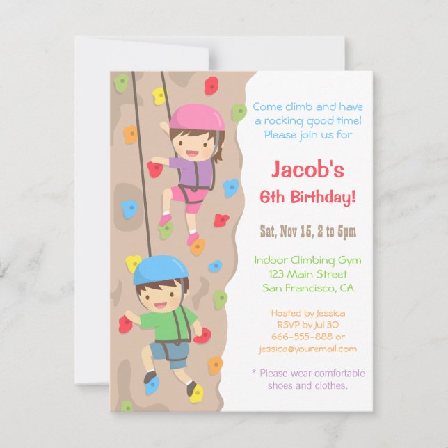 Invitaciones de cumpleaños de escalada en roca par (Anverso)