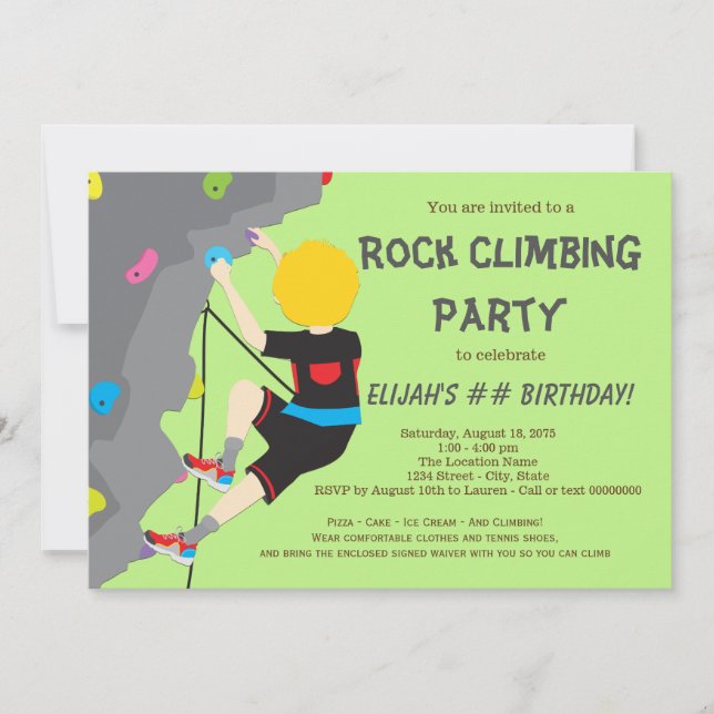 Invitaciones de cumpleaños de escalada en roca par (Anverso)