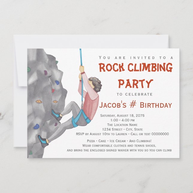 Invitaciones de cumpleaños de escalada en roca par (Anverso)