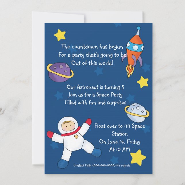 Invitaciones de cumpleaños de espacio fuera (Anverso)