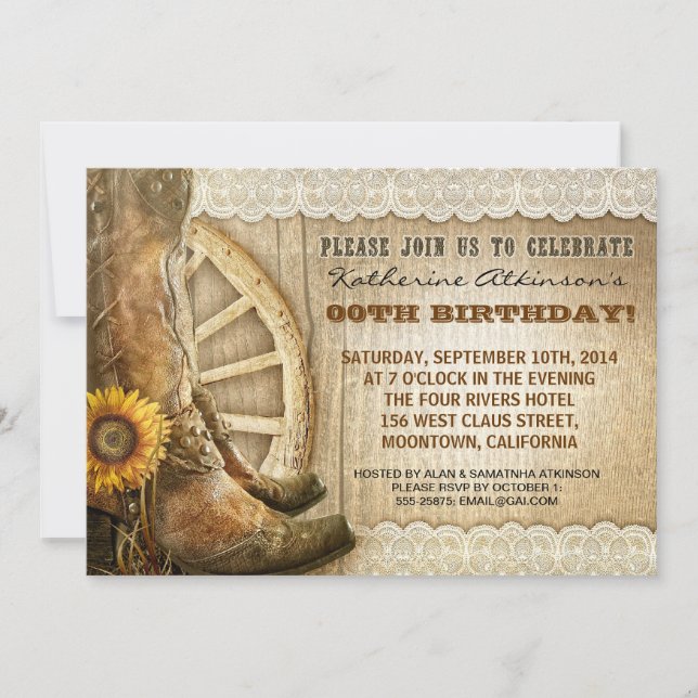 invitaciones de cumpleaños de estilo cowboy del pa (Anverso)