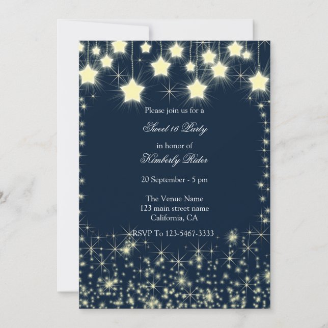 Invitaciones de cumpleaños de Estrella de Noche Az (Anverso)