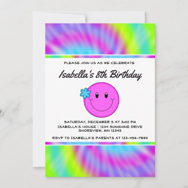 Invitaciones de cumpleaños de Face Tie Dye (Anverso)