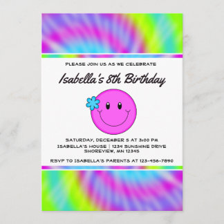 Invitaciones de cumpleaños de Face Tie Dye