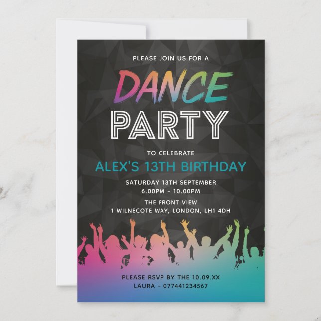 Invitaciones de cumpleaños de Fiesta de danza (Anverso)