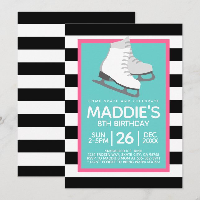 Invitaciones de cumpleaños de Fiesta de patinaje s (Anverso / Reverso)