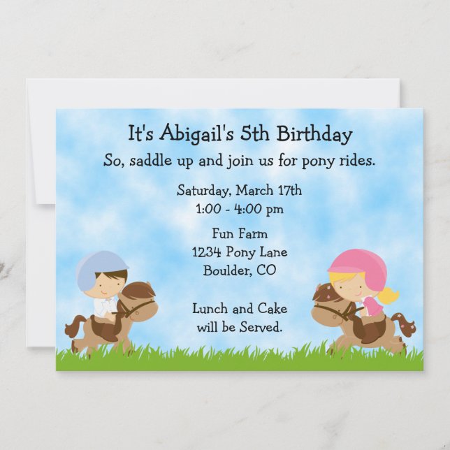 Invitaciones de cumpleaños de Fiesta de Pony para  (Anverso)