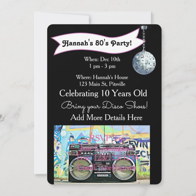 Invitaciones de cumpleaños de Fiesta Disco de los  (Reverso)