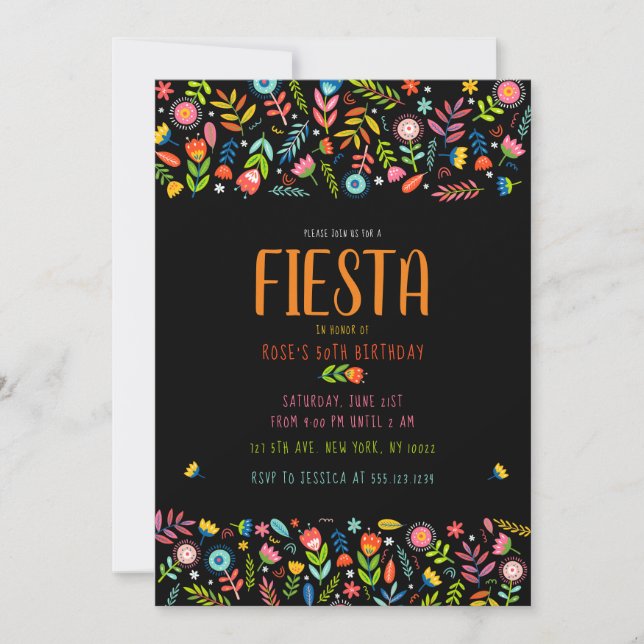 Invitaciones de cumpleaños de Fiesta Floral (Anverso)