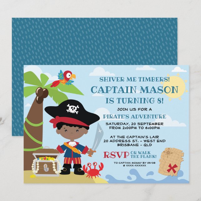 Invitaciones de cumpleaños de Fiesta pirata (Anverso / Reverso)