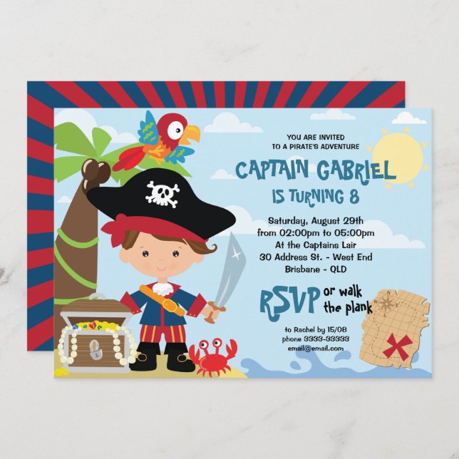 Invitaciones de cumpleaños de Fiesta pirata (Anverso / Reverso)