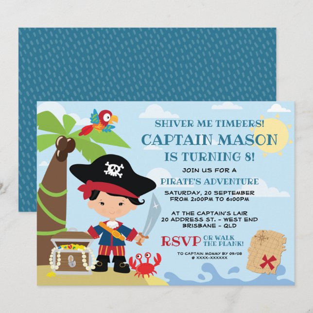 Invitaciones de cumpleaños de Fiesta pirata (Anverso / Reverso)