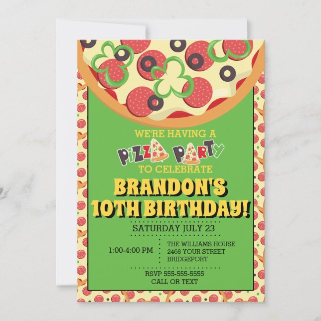 Invitaciones de cumpleaños de Fiesta Pizza (Anverso)