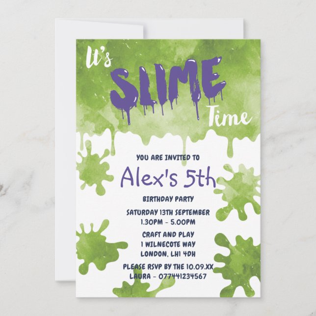 Invitaciones de cumpleaños de Fiesta Slime (Anverso)