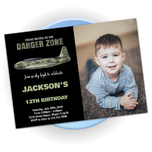 Invitaciones de cumpleaños de Fighter Jet Black co