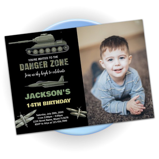 Invitaciones de cumpleaños de Fighter Jet con foto (Fighter Jet Birthday Invitations With Photo)