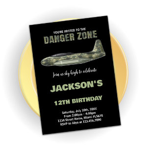 Invitaciones de cumpleaños de Fighter Jet Dark Gre