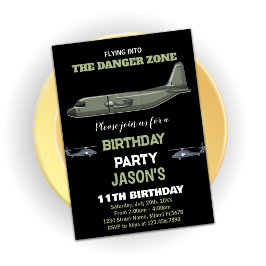 Invitaciones de cumpleaños de Fighter Jet Green Da