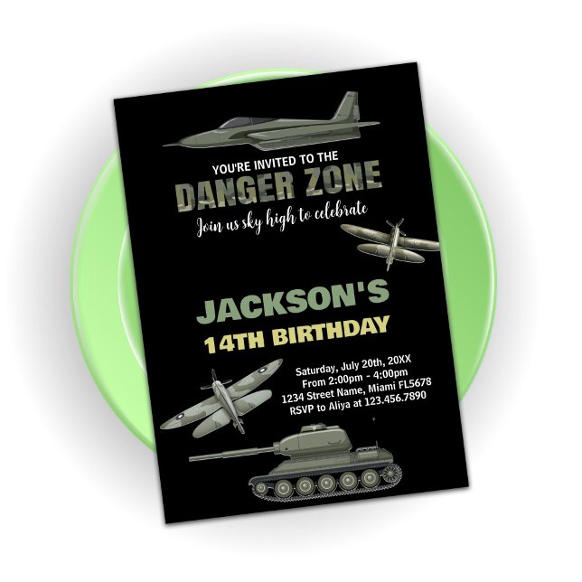 Invitaciones de cumpleaños de Fighter Jet Zona de  (Fighter Jet Birthday Invitations Danger Zone BK)