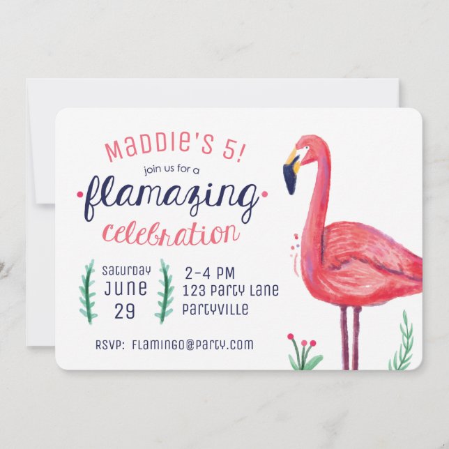 Invitaciones de cumpleaños de Flamingo (Anverso)