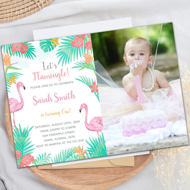 Invitaciones de cumpleaños de Flamingo con foto (Flamingo Birthday Invitations with photo)