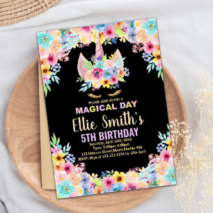 Invitaciones de cumpleaños de Floral 5 de Unicorni
