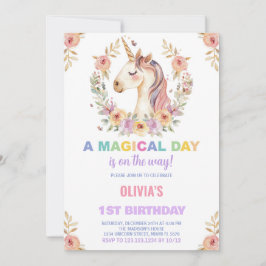 Invitaciones de cumpleaños de Florals Unicorn