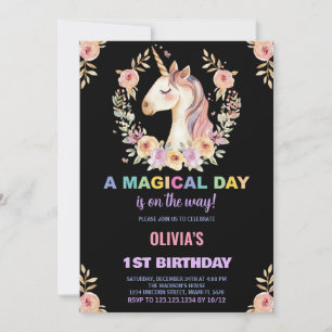 Invitaciones de cumpleaños de Florals Unicorn
